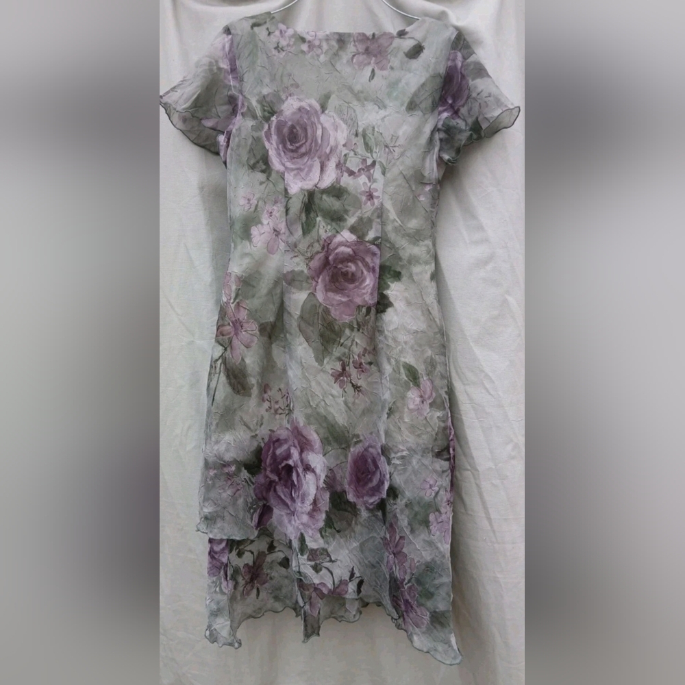 S.L. Fashions Green Floral Vintage 90's Asimmetrical Dress - Picture 5 of 11
